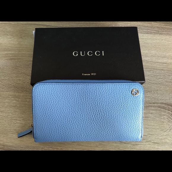 GUCCI 449347 Interlocking G Leather  Wallet, Blue - Picture 1 of 7